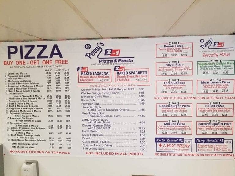 Perry's 2 For 1 Pizza & Pasta Go East of Edmonton