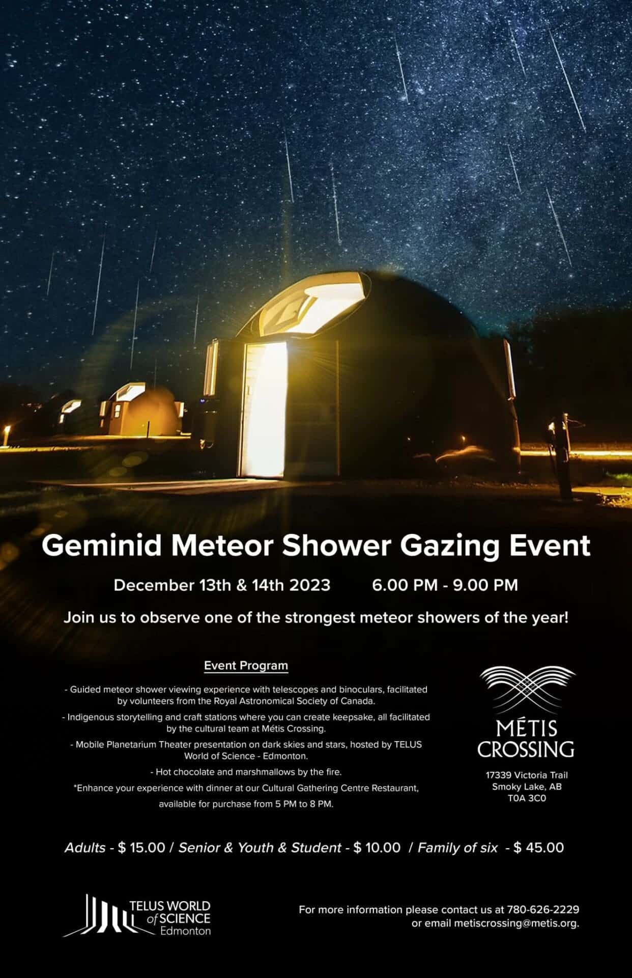 Metis Crossing Geminid Meteor Shower Gazing Event Go East of Edmonton